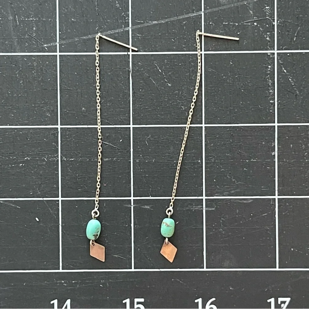 Sterling Silver and Turquoise Threader Earrings - Picture 6 of 7